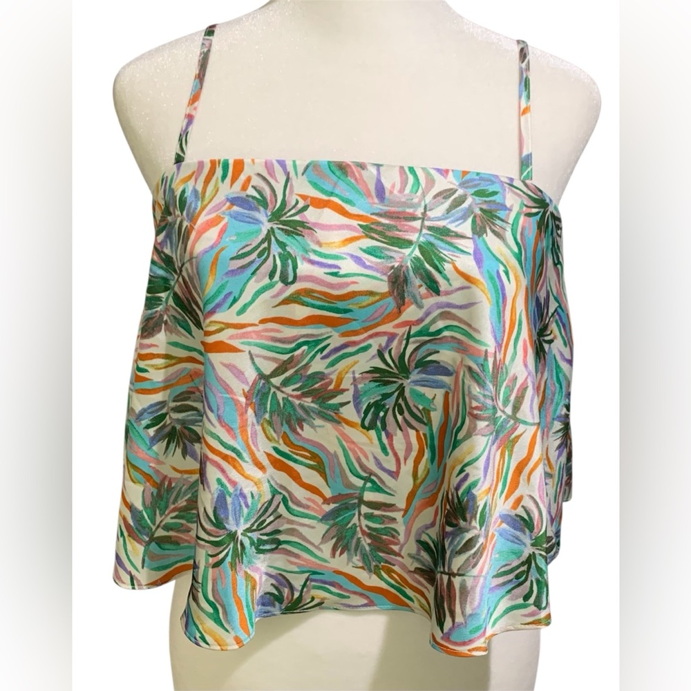 Entro Tropical Print Satin Crop Top